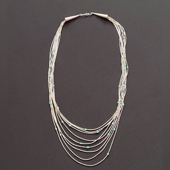 Navajo Jewelry - Vintage Navajo Liquid Silver Turquoise Heishi Sterling Silver Graduated Necklace